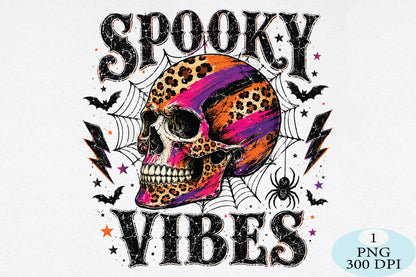 Spooky Leopard Skull Halloween PNG Grunge Gothic Skeleton Design