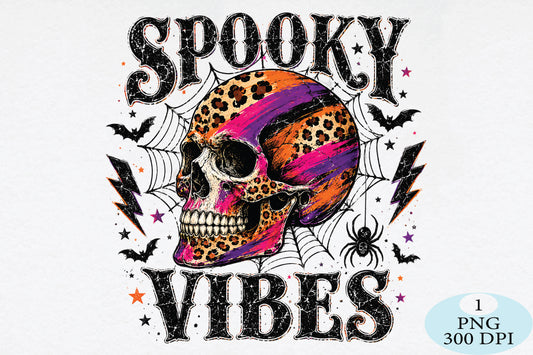 Spooky Leopard Skull Halloween PNG Grunge Gothic Skeleton Design