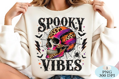 Spooky Leopard Skull Halloween PNG Grunge Gothic Skeleton Design