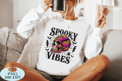 Spooky Leopard Skull Halloween PNG Grunge Gothic Skeleton Design