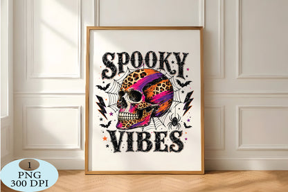 Spooky Leopard Skull Halloween PNG Grunge Gothic Skeleton Design