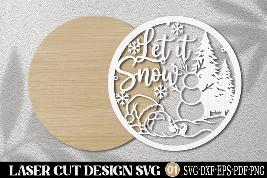 Let It Snow Christmas SVG | Snowman Winter Laser Cut Design