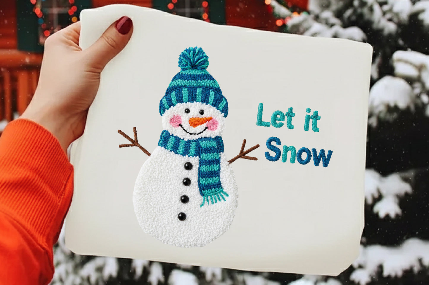 Let It Snow Faux Yarn Snowman Christmas PNG