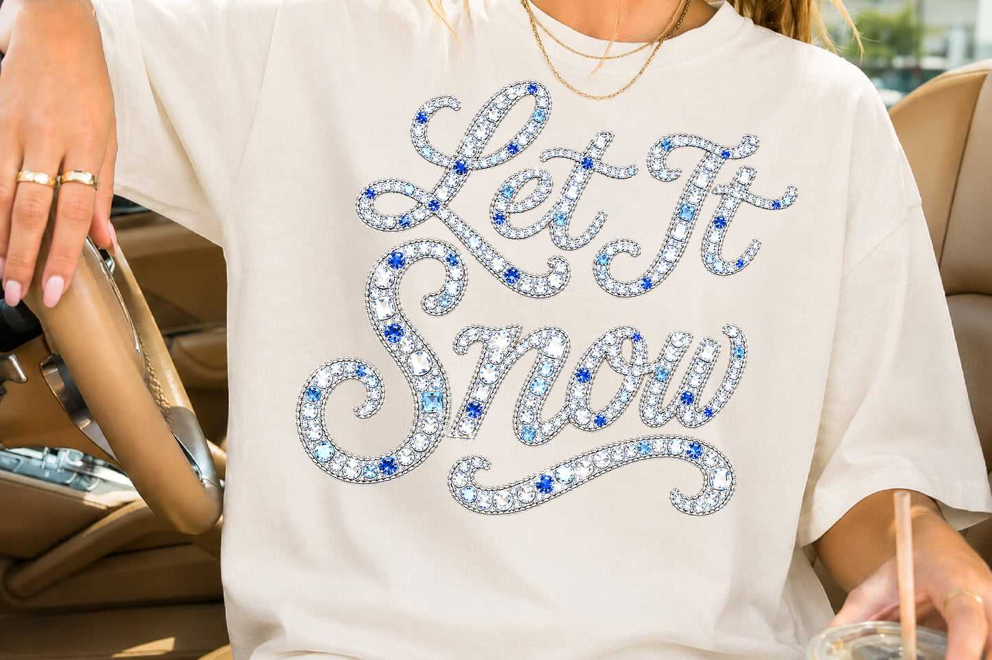 Let It Snow Rhinestone Christmas PNG Sublimation Design