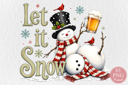 Let It Snow Snowman Christmas PNG Sublimation Design