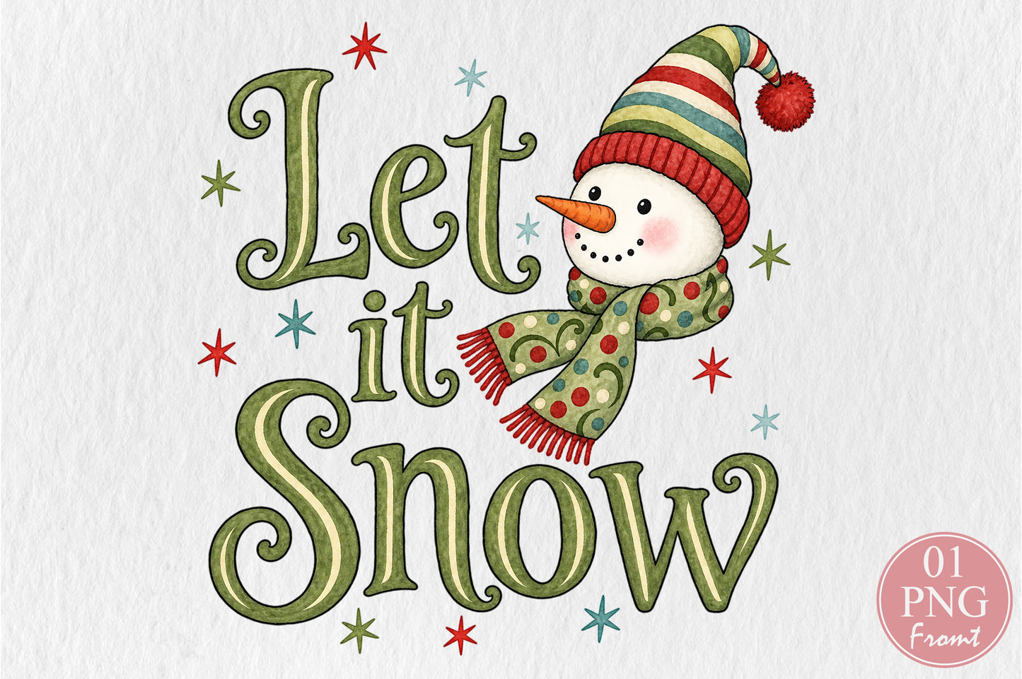 Let It Snow Cute Snowman Christmas PNG Sublimation Design