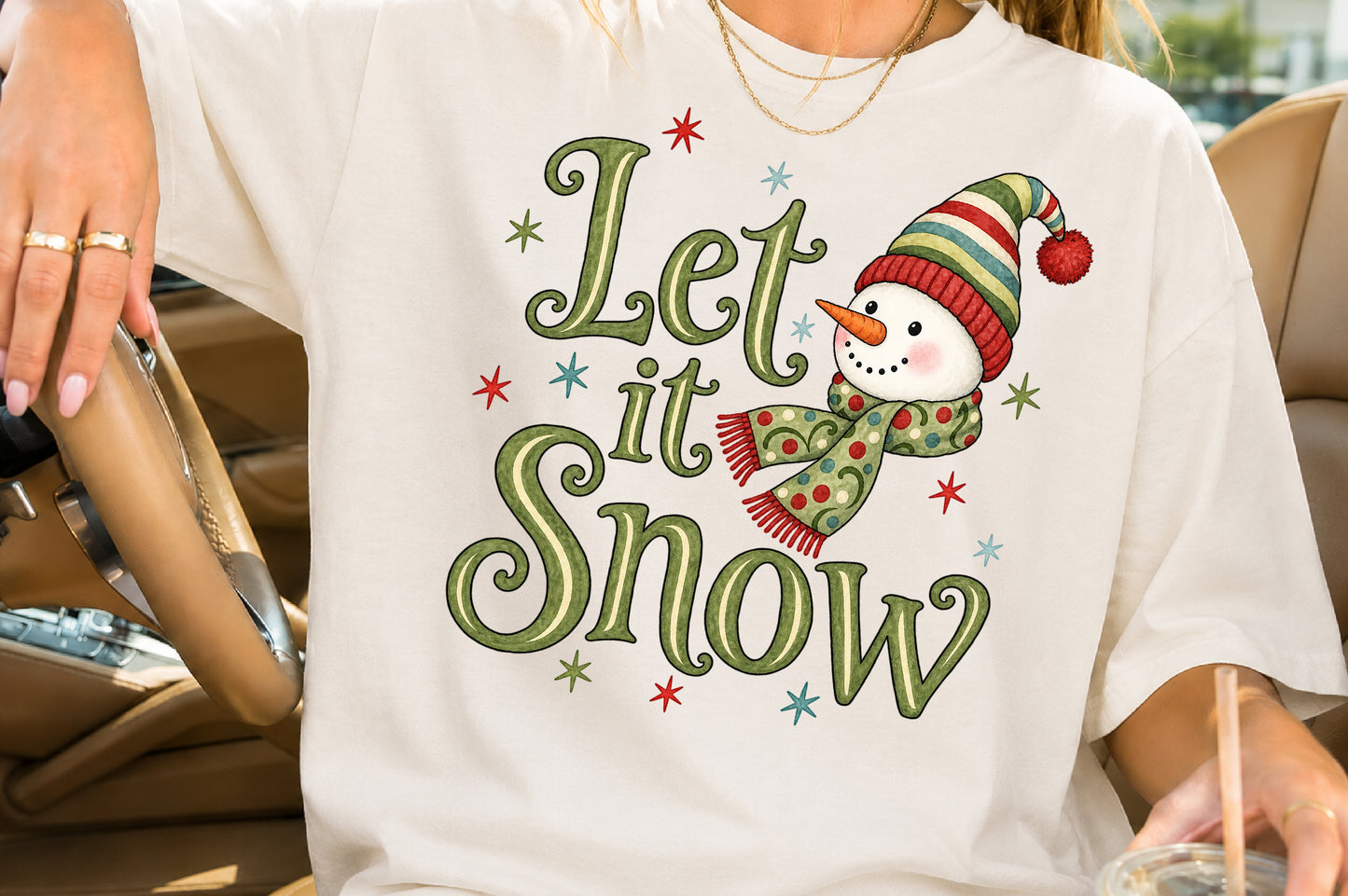 Let It Snow Cute Snowman Christmas PNG Sublimation Design