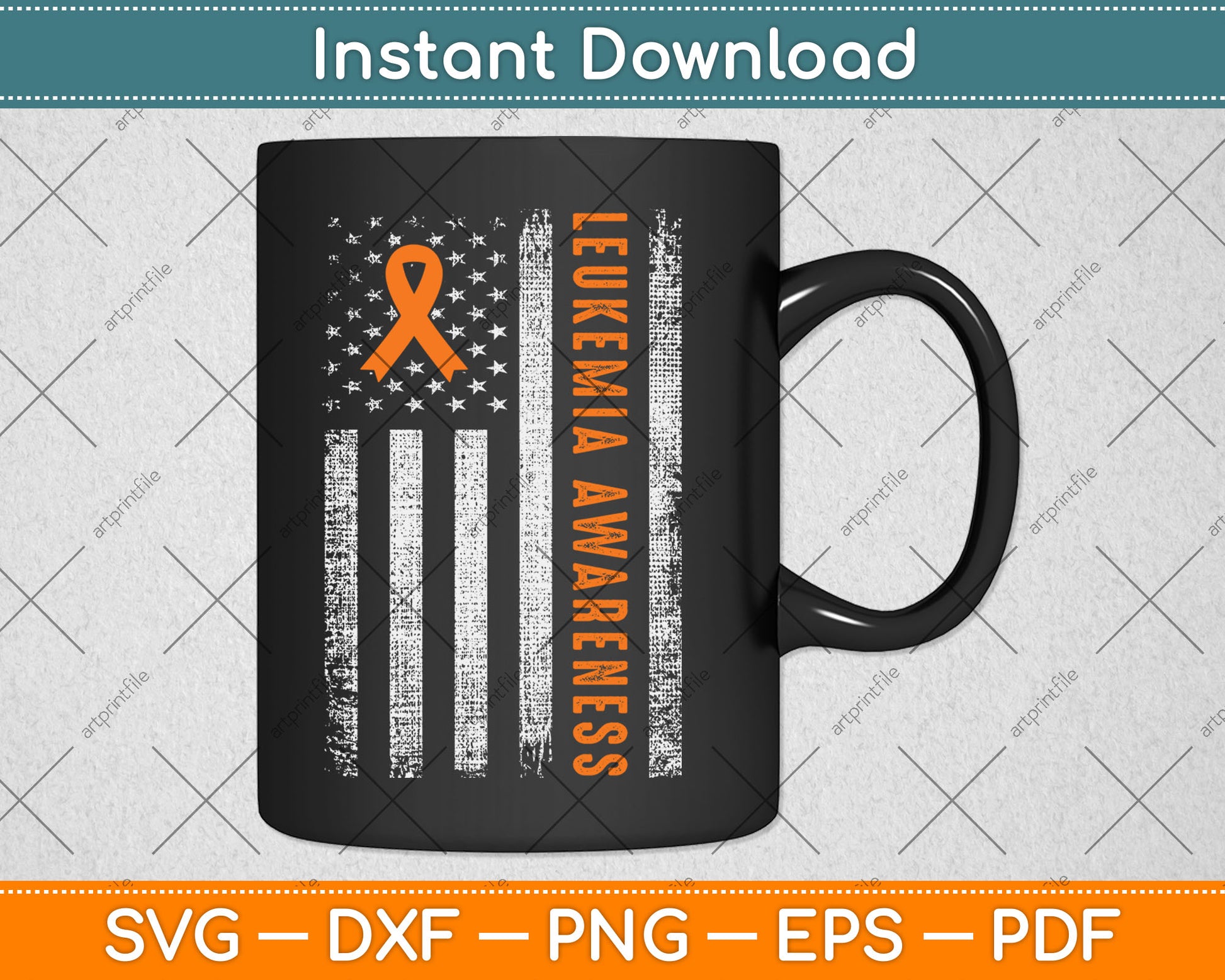 Leukemia Awareness USA Flag Leukemia Awareness Orange Ribbon Svg Digital Cut File
