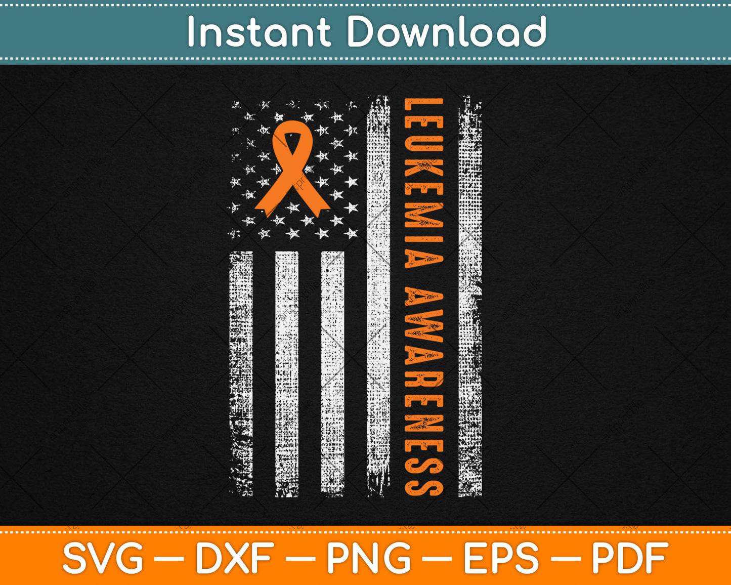 Leukemia Awareness USA Flag Leukemia Awareness Orange Ribbon Svg Digital Cut File