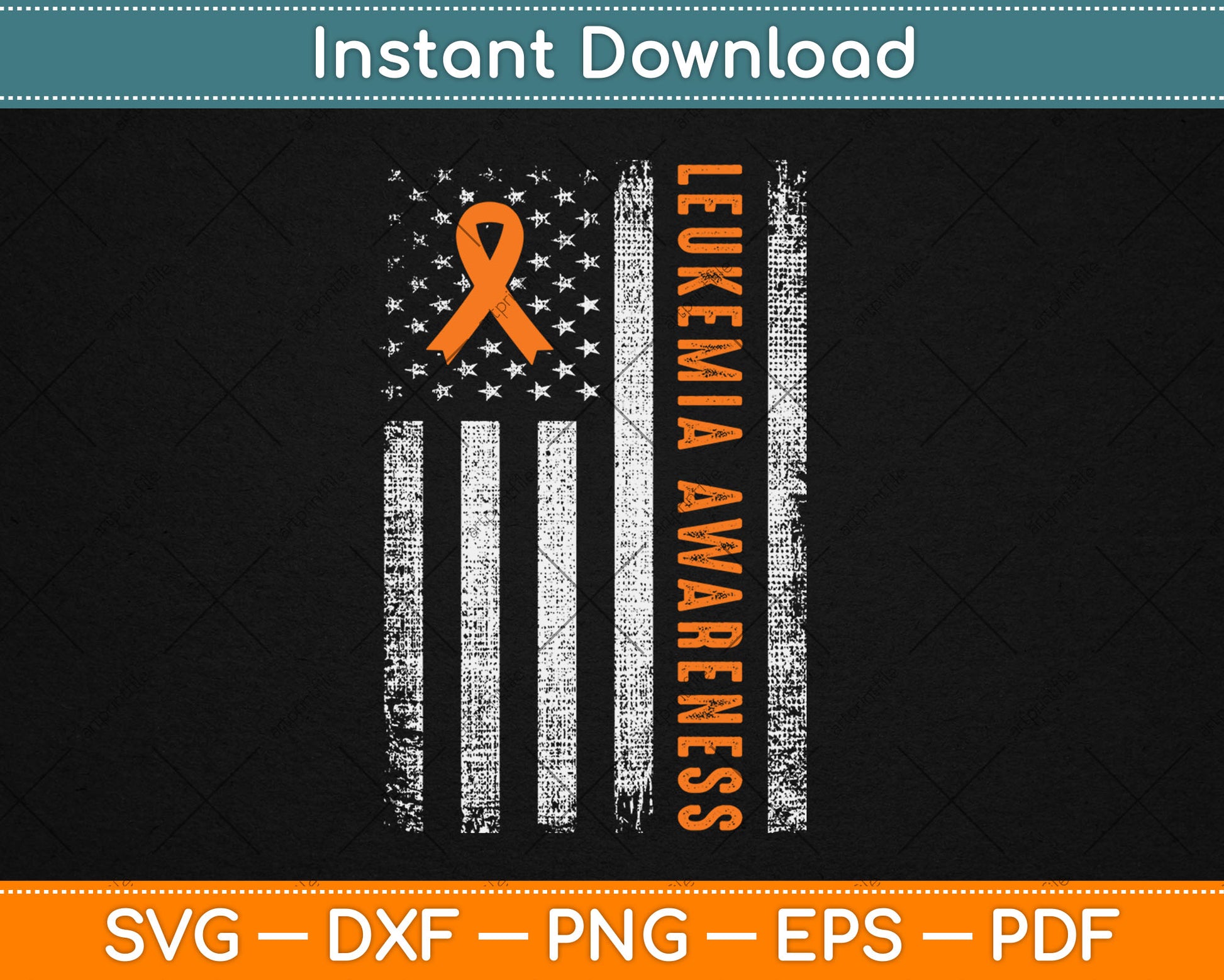 Leukemia Awareness USA Flag Leukemia Awareness Orange Ribbon Svg Digital Cut File
