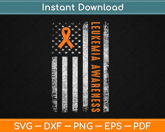 Leukemia Awareness USA Flag Leukemia Awareness Orange Ribbon Svg Digital Cut File