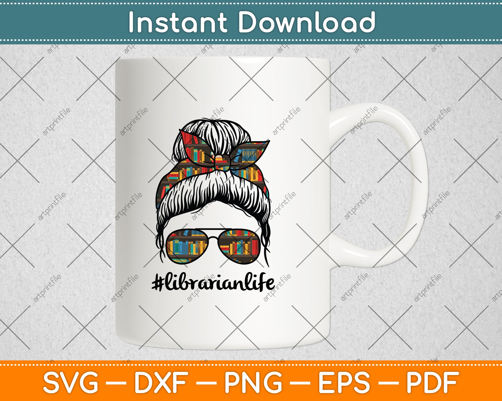 Librarian Teacher Messy Bun Life Book Library Back to School Svg Digital Cutting File