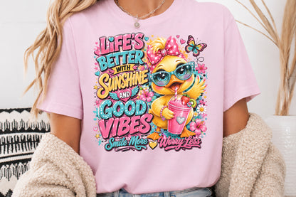 Life Is Better With Sunshine And Good Vibes Cute Duck Sublimation PNG