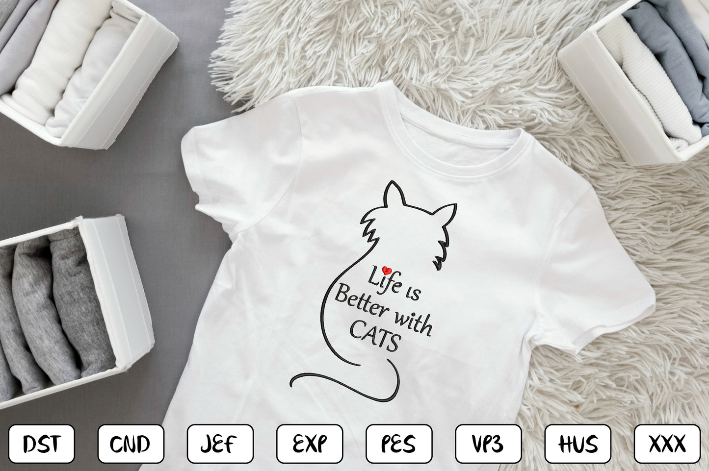 Life Is Better With Cats Embroidery Design, Cute Cat Lover Machine Embroidery Pattern, Funny Cat Quote Embroidery Design