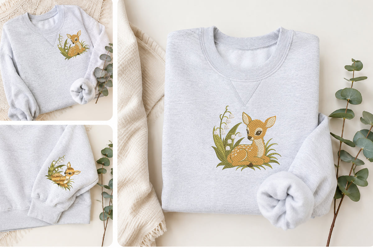 Lily Deer Embroidery Design