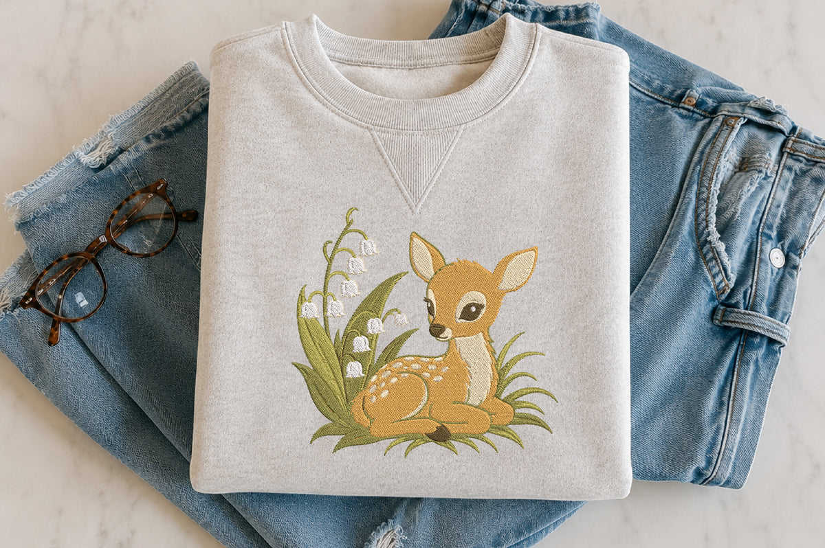 Lily Deer Embroidery Design