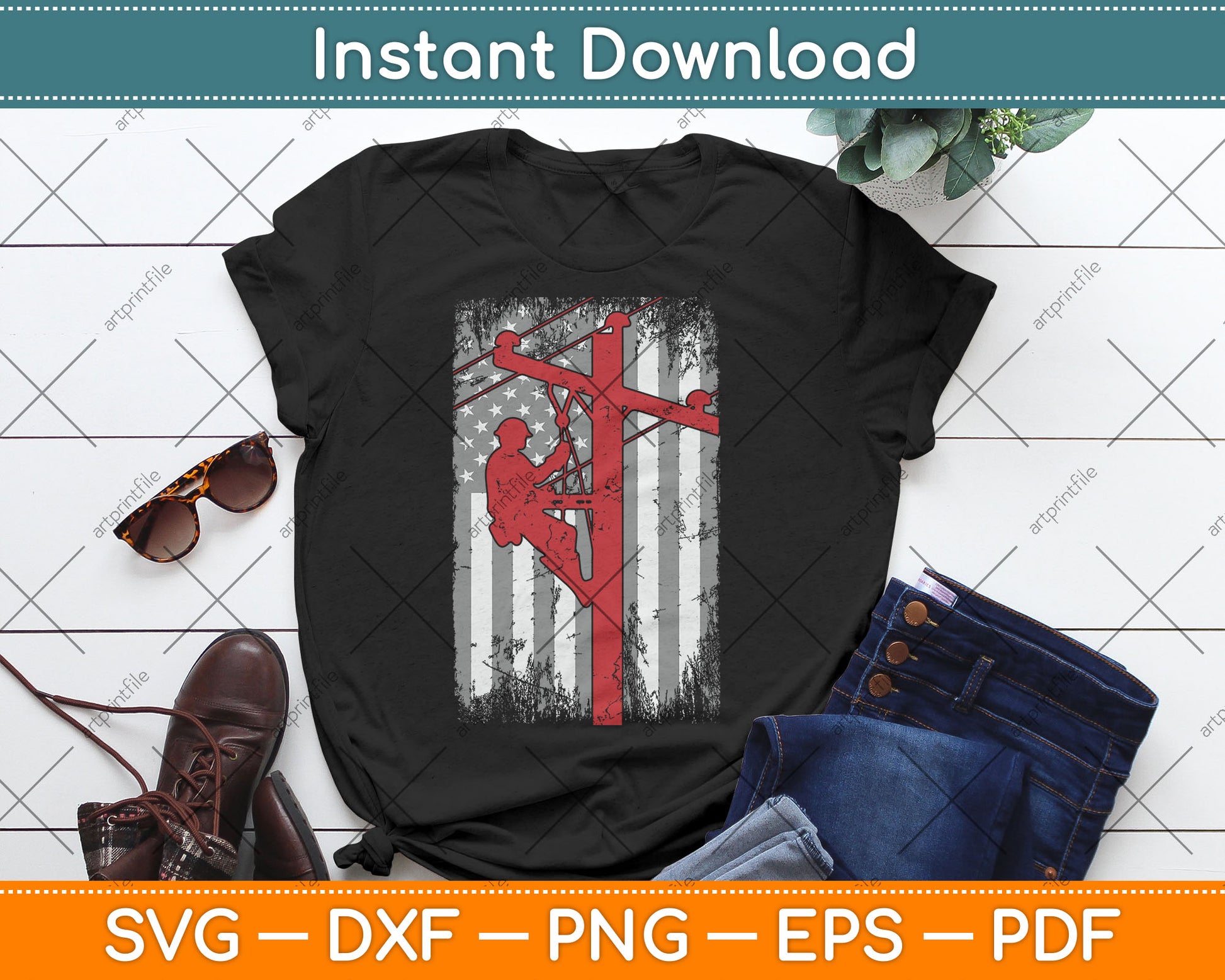 Lineman American Flag - Vintage Patriotic Electrician Svg Design Digital Cutting File