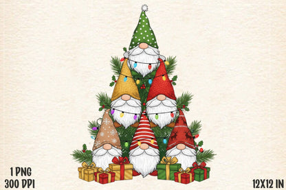 Little Christmas Tree Gnomes PNG Holiday Sublimation Design