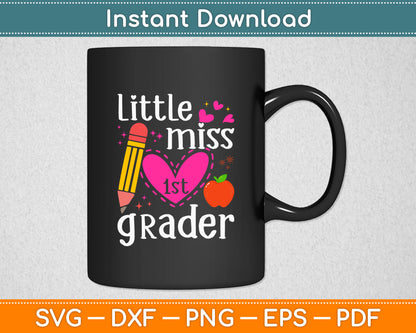 Little Miss 1st Grader First Day Of Hello First Grade Girls Svg Digital Cutting File