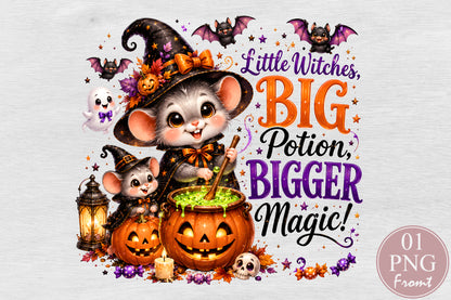 Little Witch Big Potion Halloween Mouse Sublimation PNG Cute Witchy Magic Design