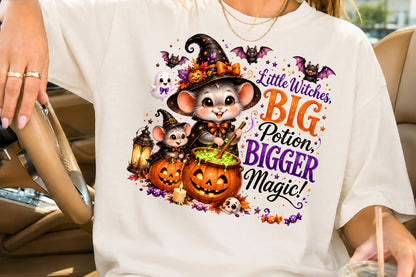 Little Witch Big Potion Halloween Mouse Sublimation PNG Cute Witchy Magic Design
