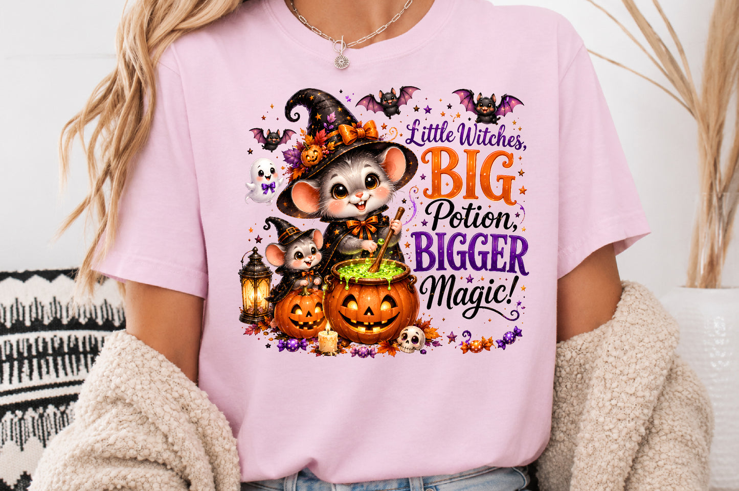 Little Witch Big Potion Halloween Mouse Sublimation PNG Cute Witchy Magic Design