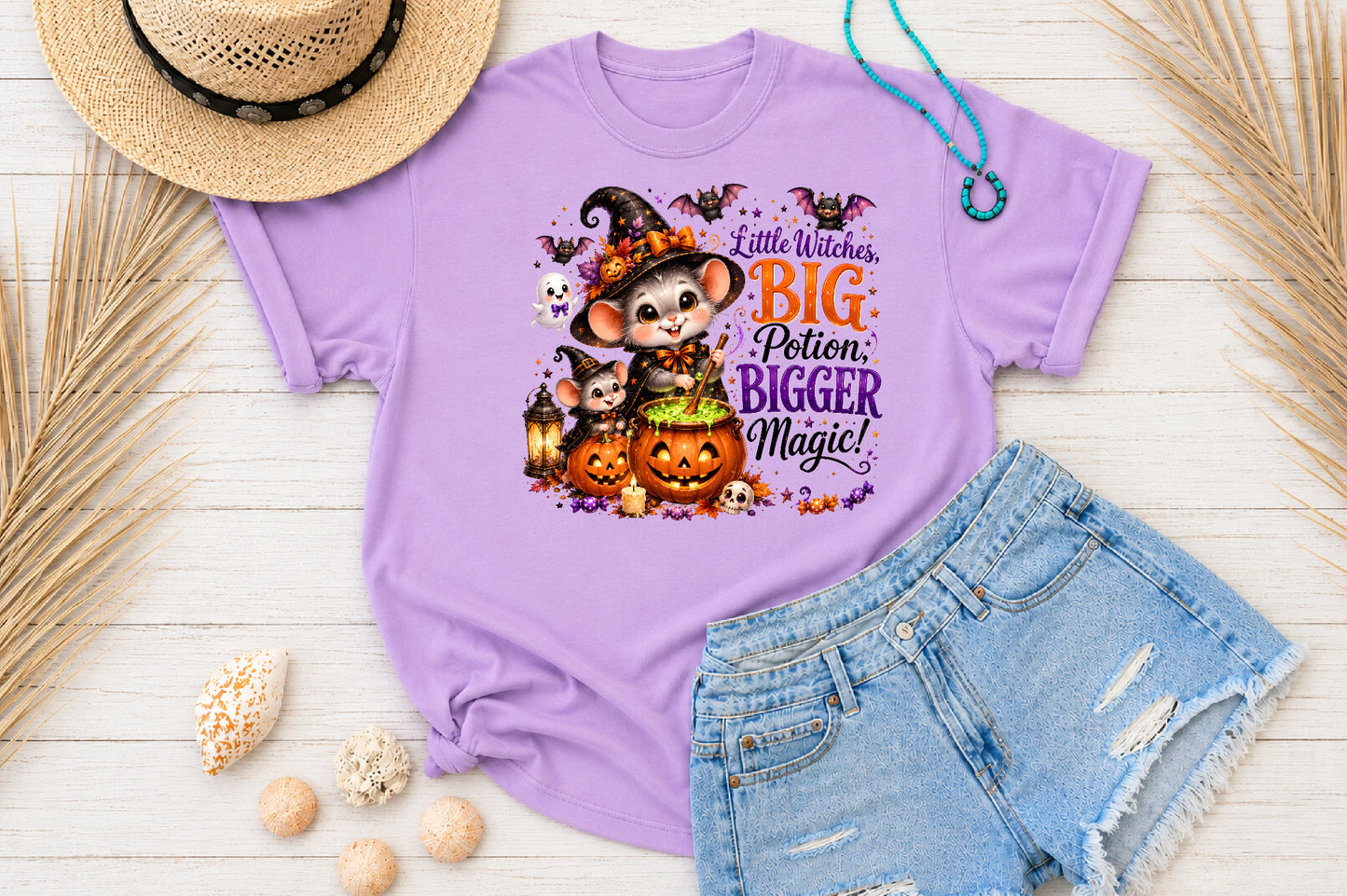 Little Witch Big Potion Halloween Mouse Sublimation PNG Cute Witchy Magic Design
