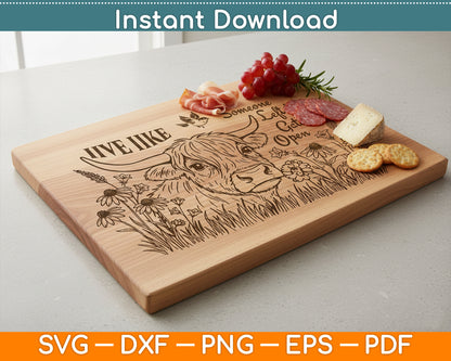 Highland Cow And Flowers Charcuterie Cutting Board Laser Engrave SVG Digital Download