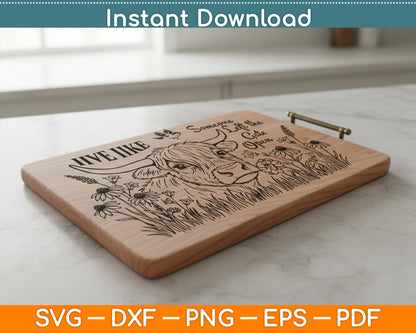 Highland Cow And Flowers Charcuterie Cutting Board Laser Engrave Svg Cutting File