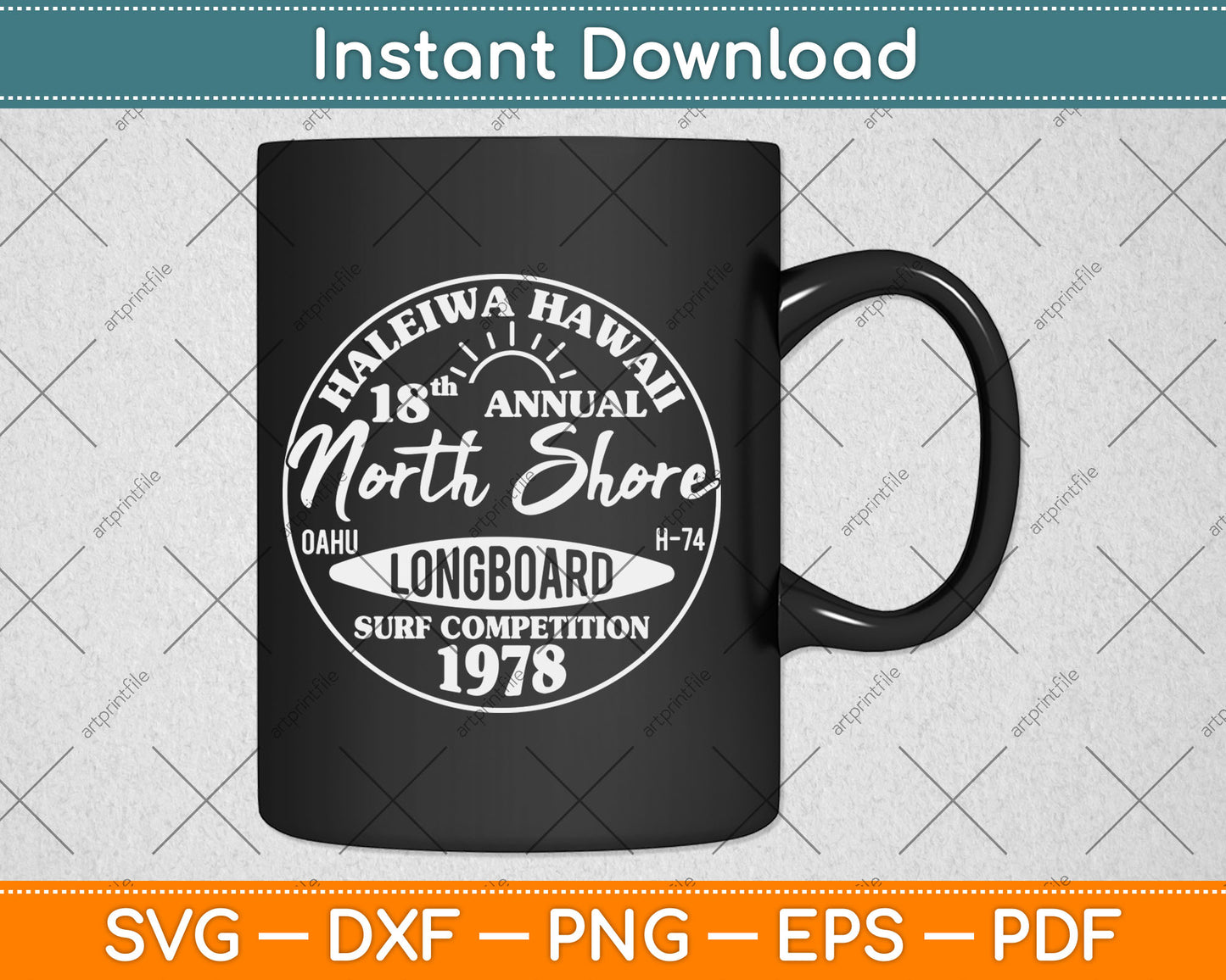 Long Board North Shore Surf Vintage Hawaii Beach Svg Digital Cutting File