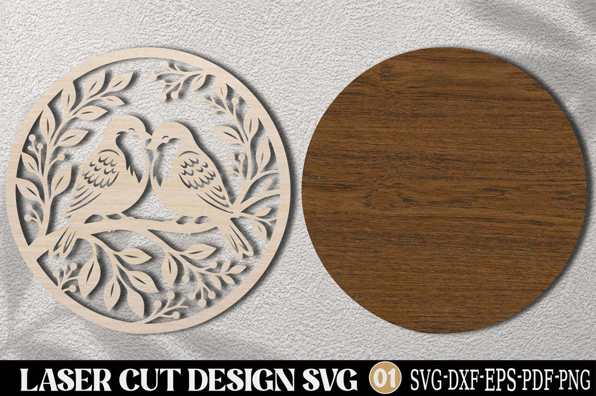Love Birds SVG | Romantic Birds Floral Laser Cut Design