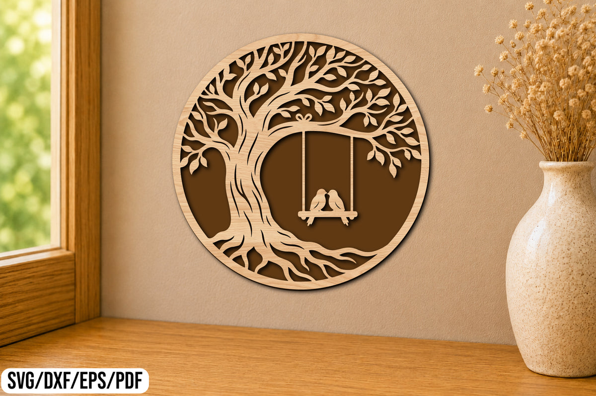 Love Birds Tree Swing Laser Cut SVG