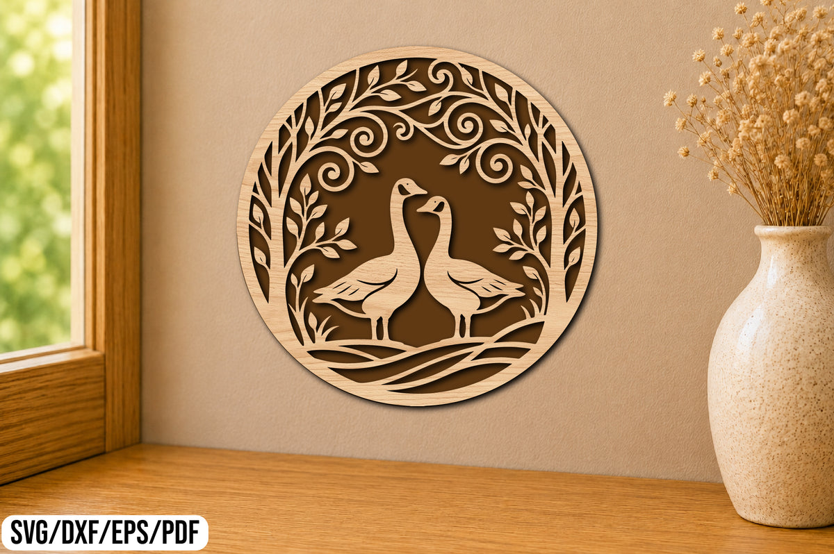 Love Geese Round Laser Cut SVG