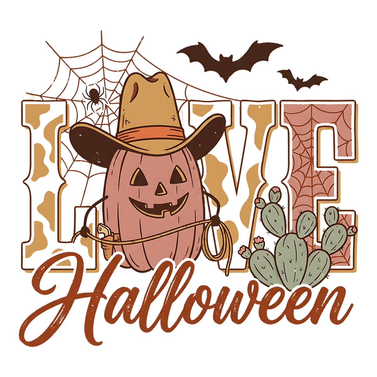 Love Halloween Western Pumpkin PNG Cowboy Pumpkin Spooky Design