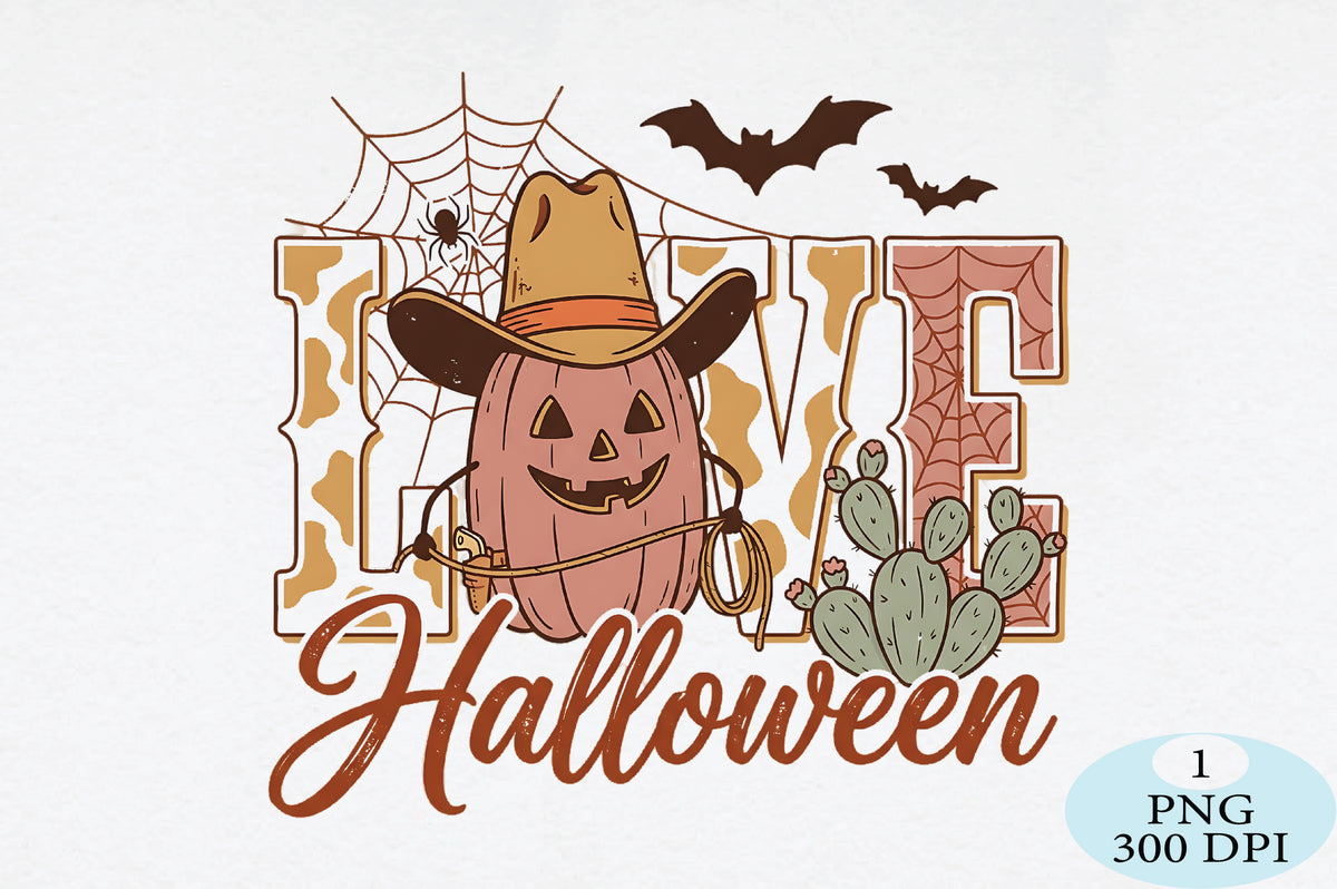 Love Halloween Western Pumpkin PNG Cowboy Pumpkin Spooky Design