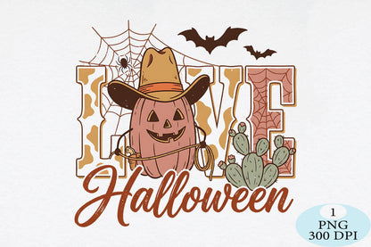 Love Halloween Western Pumpkin PNG Cowboy Pumpkin Spooky Design