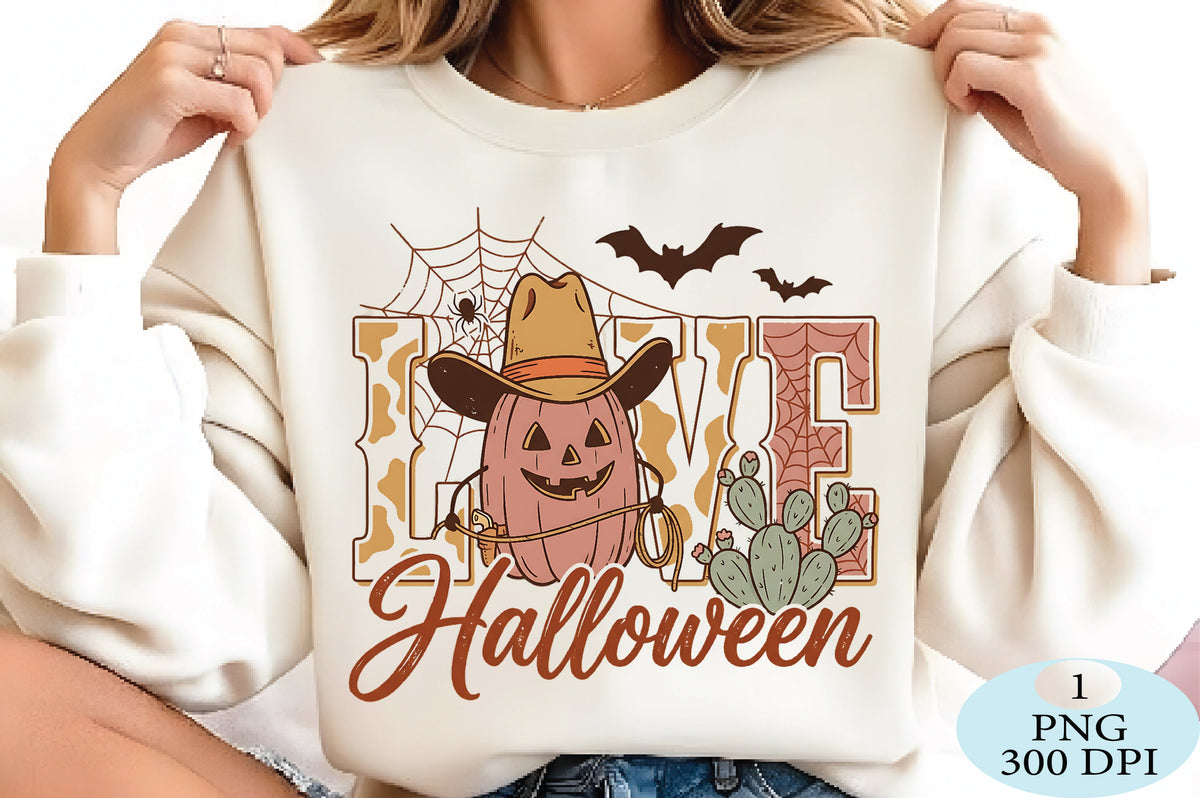 Love Halloween Western Pumpkin PNG Cowboy Pumpkin Spooky Design