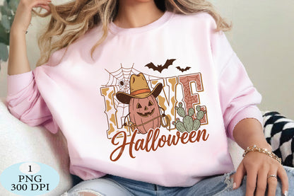 Love Halloween Western Pumpkin PNG Cowboy Pumpkin Spooky Design