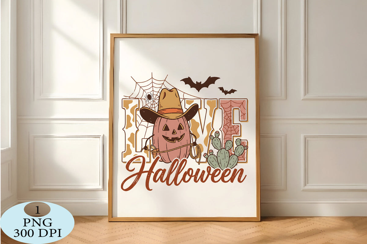 Love Halloween Western Pumpkin PNG Cowboy Pumpkin Spooky Design