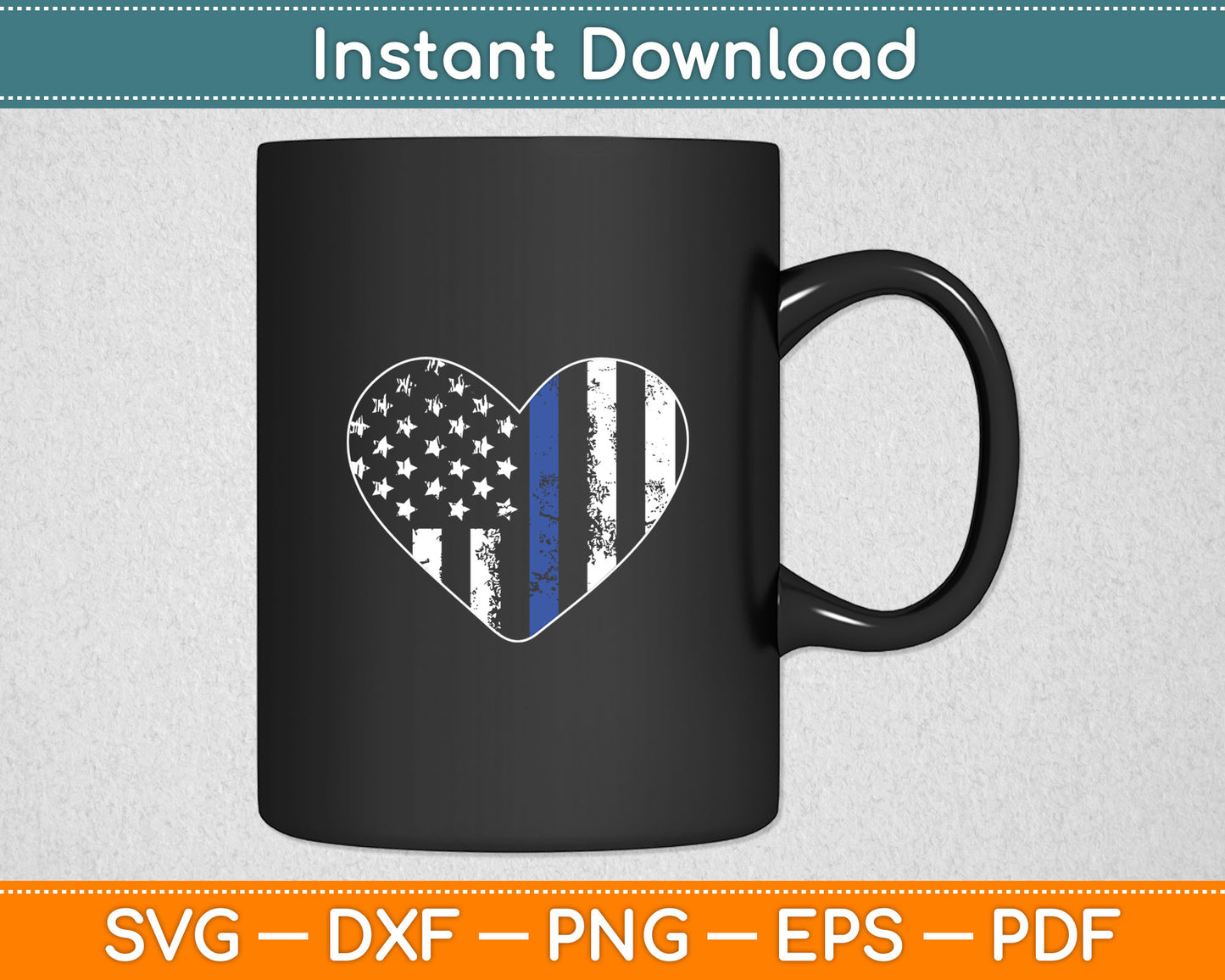 Love Our Police Officer US Flag Heart Thin Blue Line Svg Digital Cutting File