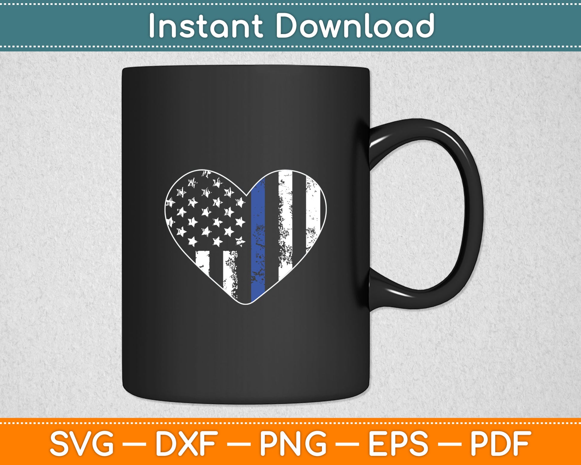 Love Our Police Officer US Flag Heart Thin Blue Line Svg Digital Cutting File