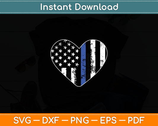 Love Our Police Officer US Flag Heart Thin Blue Line Svg Digital Cutting File
