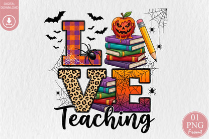 Halloween Teaching PNG Teacher School Spooky Books Pumpkin Pencil Sublimation Design