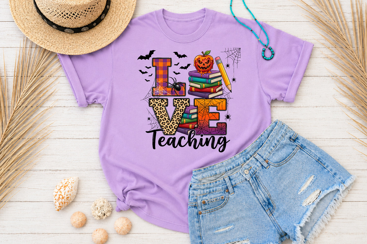 Halloween Teaching PNG Teacher School Spooky Books Pumpkin Pencil Sublimation Design