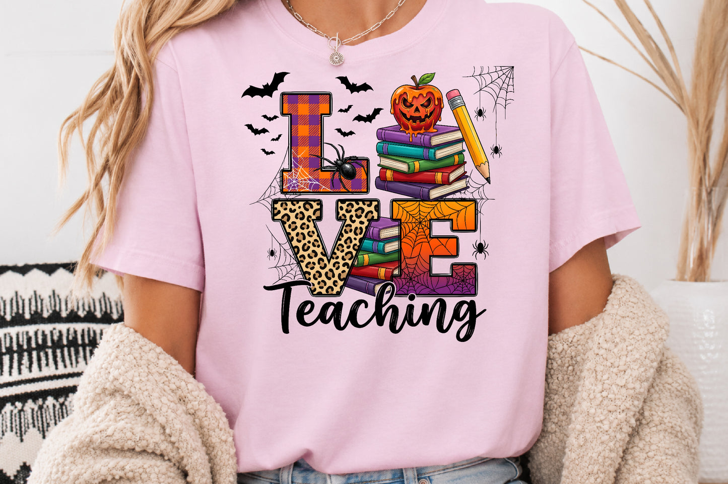 Halloween Teaching PNG Teacher School Spooky Books Pumpkin Pencil Sublimation Design