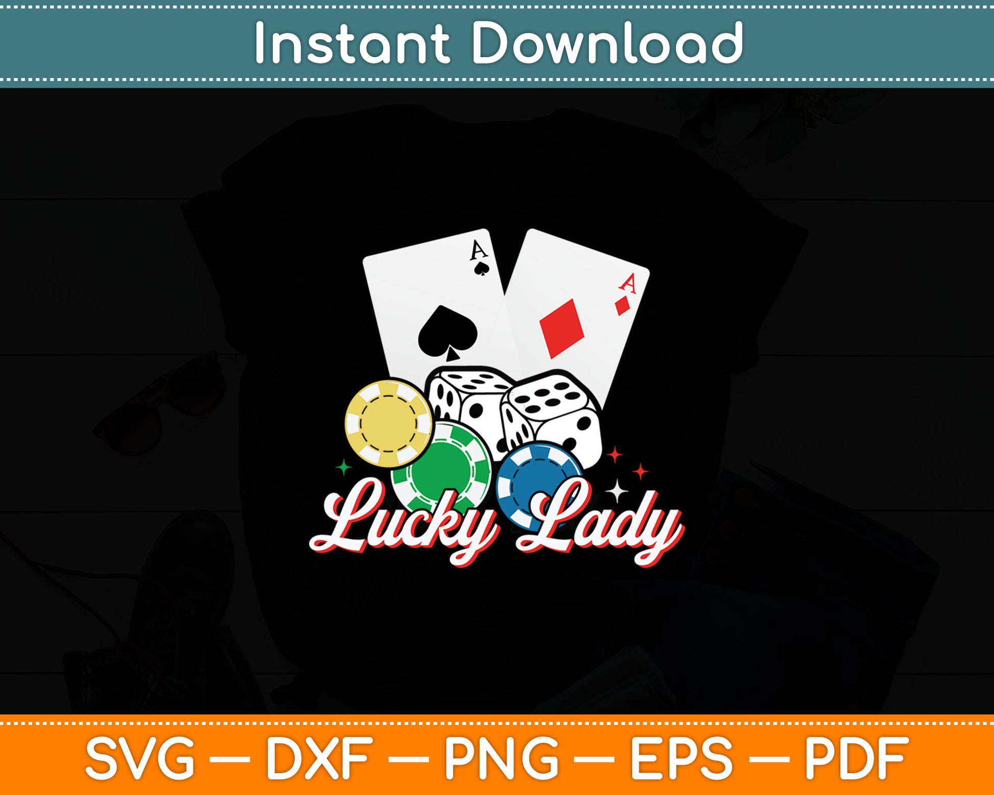 Lucky Lady Poker Player Gambling Casino Gambler Svg Digital Cutting File