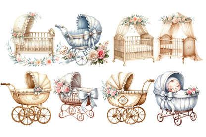 Christmas Baby Clipart PNG Bundle | Watercolor Cute Christmas Baby Clipart | Festive Baby Holiday PNG