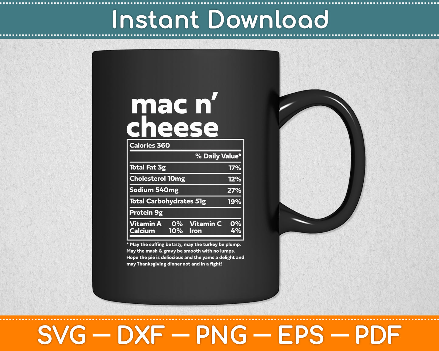 Mac N Cheese Nutritional Facts Thanksgiving Christmas Svg Digital Cutting File