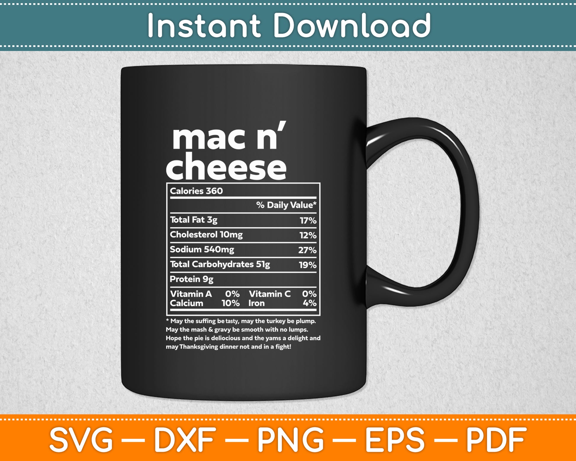 Mac N Cheese Nutritional Facts Thanksgiving Christmas Svg Digital Cutting File