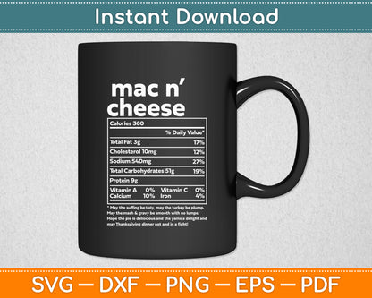 Mac N Cheese Nutritional Facts Thanksgiving Christmas Svg Digital Cutting File